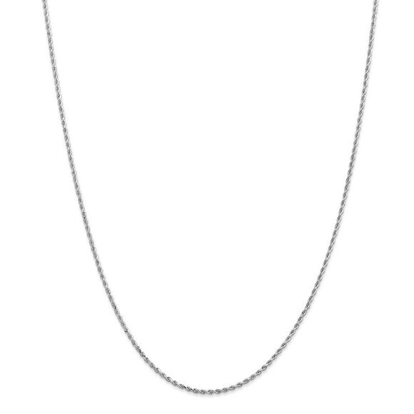 1.5mm, 14k White Gold, Diamond Cut Solid Rope Chain Necklace, 28 Inch